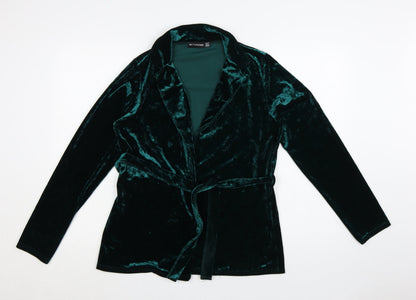 PrettyLittleThing Women Green Velvet Wrap Blouse UK 10 Long Sleeve