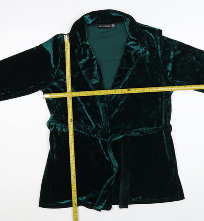 PrettyLittleThing Women Green Velvet Wrap Blouse UK 10 Long Sleeve