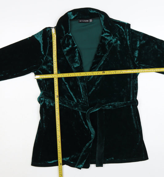 PrettyLittleThing Women Green Velvet Wrap Blouse UK 10 Long Sleeve