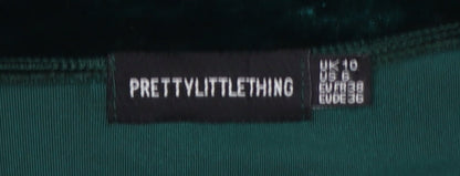 PrettyLittleThing Women Green Velvet Wrap Blouse UK 10 Long Sleeve