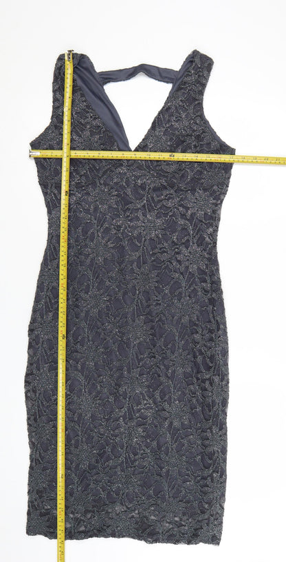 Quiz Women’s Grey Lace Bodycon Party Dress Size 18 Sleeveless V-Neck