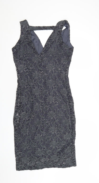 Quiz Women’s Grey Lace Bodycon Party Dress Size 18 Sleeveless V-Neck