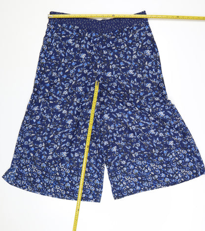 French Connection Womens Blue Floral Wide-Leg Cropped Trousers Size 12