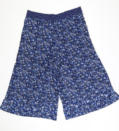 French Connection Womens Blue Floral Wide-Leg Cropped Trousers Size 12