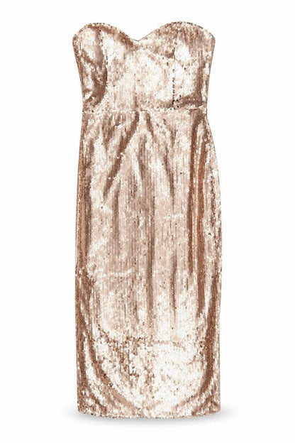 Blue Vanilla Women Gold Sequin Strapless Bodycon Dress UK 8