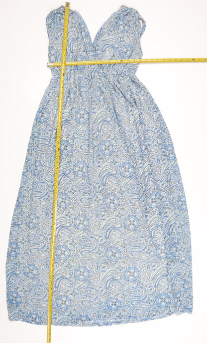 H&M Women Blue Paisley Midi Maxi Dress Size 8 Sleeveless V-Neck