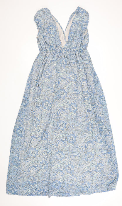H&M Women Blue Paisley Midi Maxi Dress Size 8 Sleeveless V-Neck