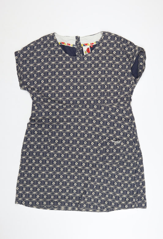 Weird Fish Women Blue Geometric Cotton Shift Dress Size 22