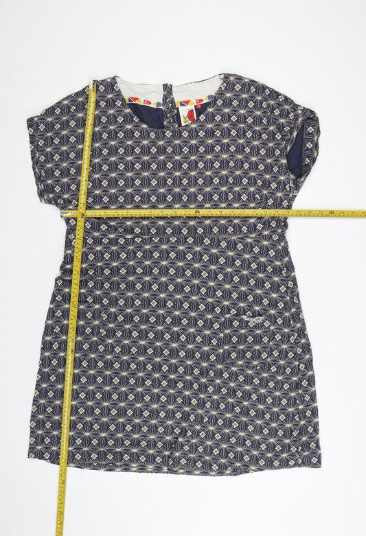 Weird Fish Women Blue Geometric Cotton Shift Dress Size 22