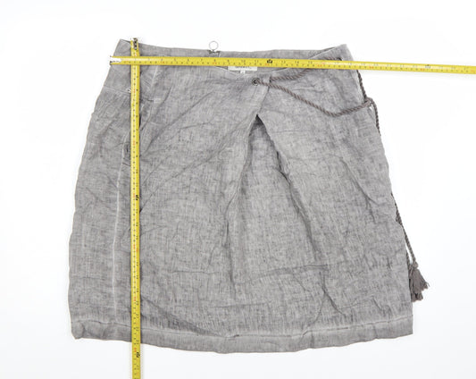 Sandwich Womens Grey Linen Wrap Skirt Size 14 Knee Length