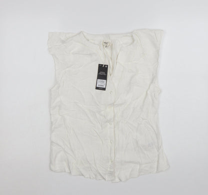Next Women's White Linen Blend Sleeveless Button Blouse UK 8