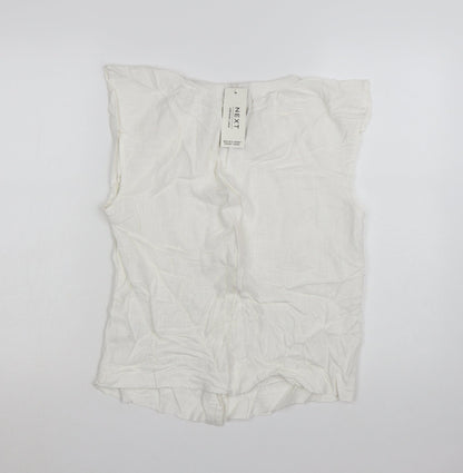 Next Women's White Linen Blend Sleeveless Button Blouse UK 8