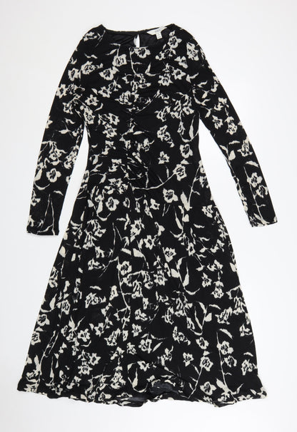 Marks and Spencer Women's Black Floral Fit & Flare Dress Size 10