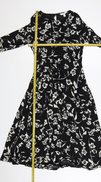 Marks and Spencer Women's Black Floral Fit & Flare Dress Size 10
