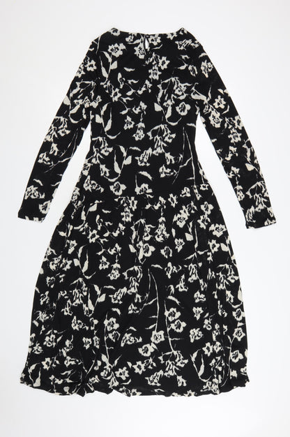 Marks and Spencer Women's Black Floral Fit & Flare Dress Size 10