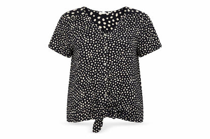FatFace Women's Black Polka Dot Button Tunic Blouse UK 12 Cotton Modal