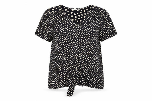 FatFace Women's Black Polka Dot Button Tunic Blouse UK 12 Cotton Modal