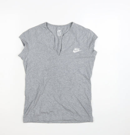 Nike Womens Grey Short Sleeve V-Neck Sportswear T-Shirt Size L