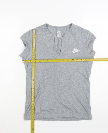 Nike Womens Grey Short Sleeve V-Neck Sportswear T-Shirt Size L