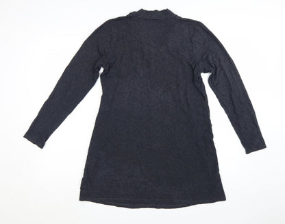 Laura Ashley Women Black Size 14 Shift Knit V-Neck Long Sleeve Dress