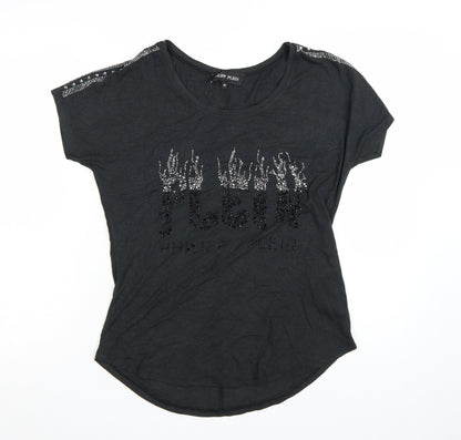 Philipp Plein Womens Black Beaded T-Shirt Size M Gothic Rock Style