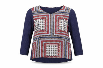 Alexara Women’s Multicoloured Geometric V-Neck Tunic Blouse Size 16