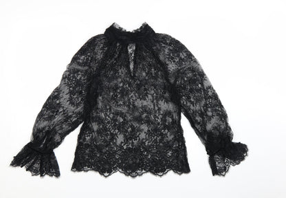 Marks and Spencer Women's Black Lace High Neck Blouse Size 6
