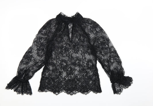 Marks and Spencer Women's Black Lace High Neck Blouse Size 6