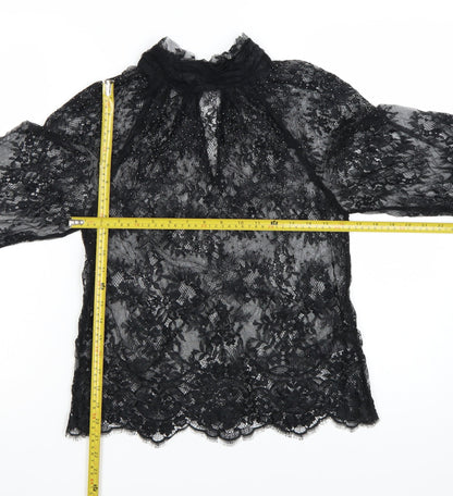 Marks and Spencer Women's Black Lace High Neck Blouse Size 6