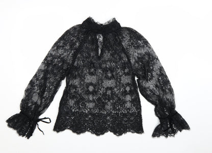 Marks and Spencer Women's Black Lace High Neck Blouse Size 6