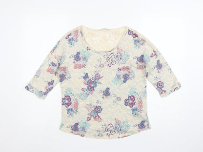 Marks and Spencer Women’s Beige Floral 3/4 Sleeve Crochet Tunic Top Size 10