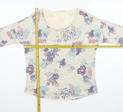 Marks and Spencer Women’s Beige Floral 3/4 Sleeve Crochet Tunic Top Size 10