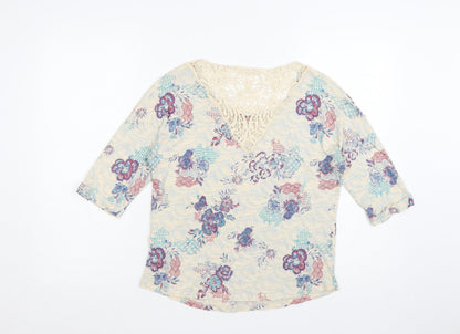 Marks and Spencer Women’s Beige Floral 3/4 Sleeve Crochet Tunic Top Size 10