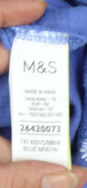 Marks and Spencer Women’s Blue Floral Cotton T-Shirt Size 14