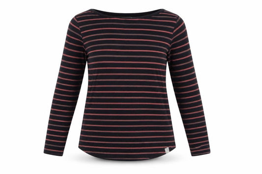Fat Face Women's Black Striped Long Sleeve Cotton Breton T-Shirt Size 8