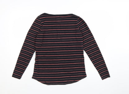 Fat Face Women's Black Striped Long Sleeve Cotton Breton T-Shirt Size 8
