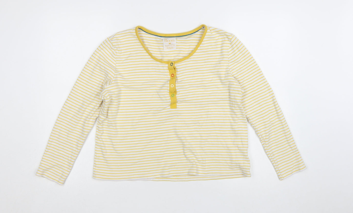 Frugi Women Yellow Striped Long Sleeve Henley Cotton Top Size 16