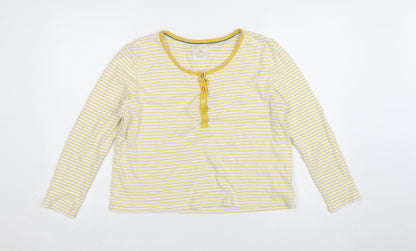 Frugi Women Yellow Striped Long Sleeve Henley Cotton Top Size 16