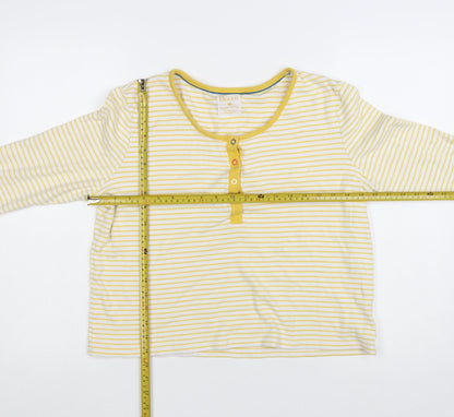 Frugi Women Yellow Striped Long Sleeve Henley Cotton Top Size 16