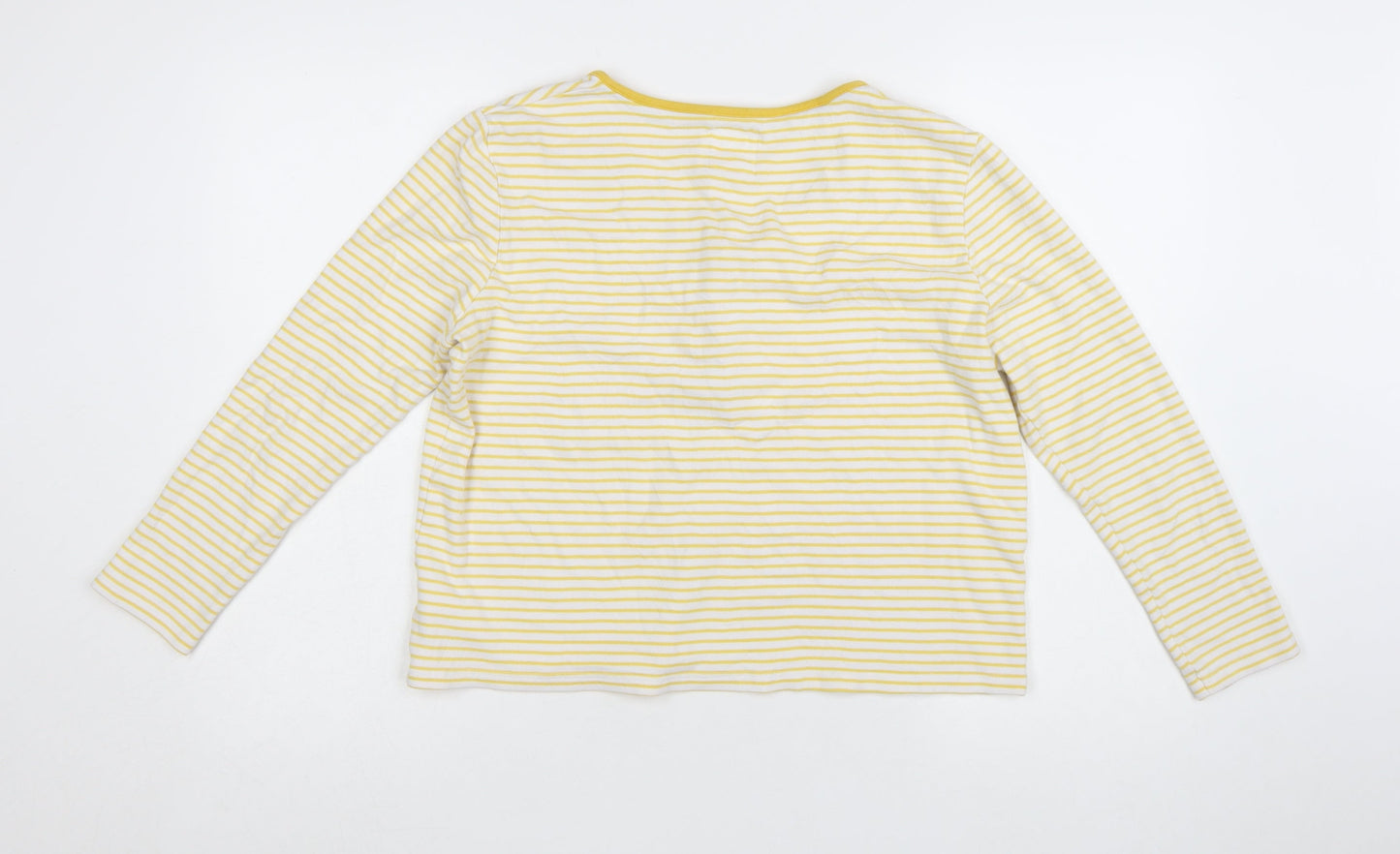 Frugi Women Yellow Striped Long Sleeve Henley Cotton Top Size 16