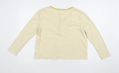Frugi Women Yellow Striped Long Sleeve Henley Cotton Top Size 16