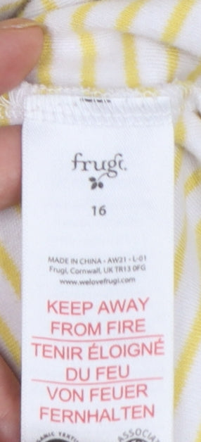 Frugi Women Yellow Striped Long Sleeve Henley Cotton Top Size 16