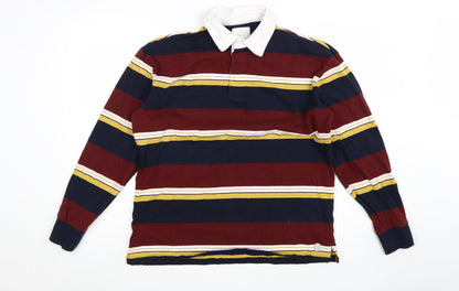 Marks and Spencer Men's Multicoloured Striped Long Sleeve Polo M