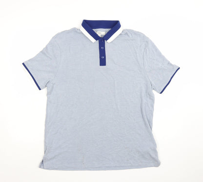 Marks and Spencer Men's Blue Short Sleeve Polo Shirt Size L