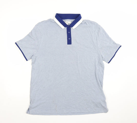 Marks and Spencer Men's Blue Short Sleeve Polo Shirt Size L