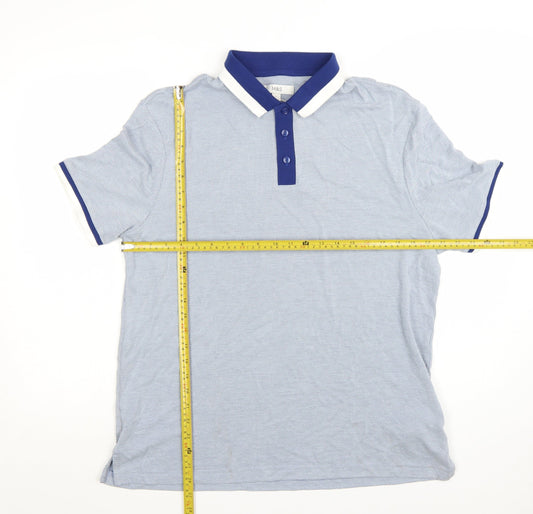 Marks and Spencer Men's Blue Short Sleeve Polo Shirt Size L