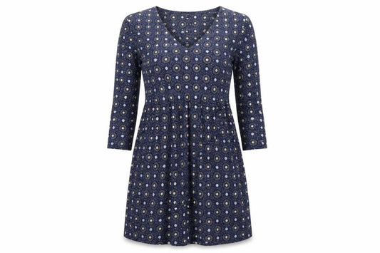 FatFace Women’s Blue Geometric Fit & Flare Jersey Dress Size 8