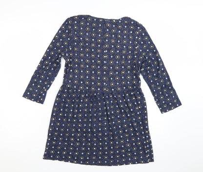 Fat Face Women’s Blue Geometric Fit & Flare Jersey Dress Size 8