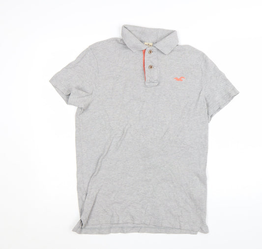 Hollister Men’s Grey Cotton Short Sleeve Polo Shirt Size M