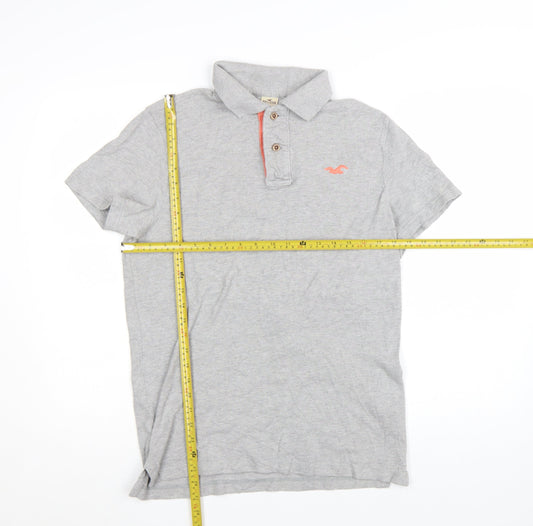 Hollister Men’s Grey Cotton Short Sleeve Polo Shirt Size M